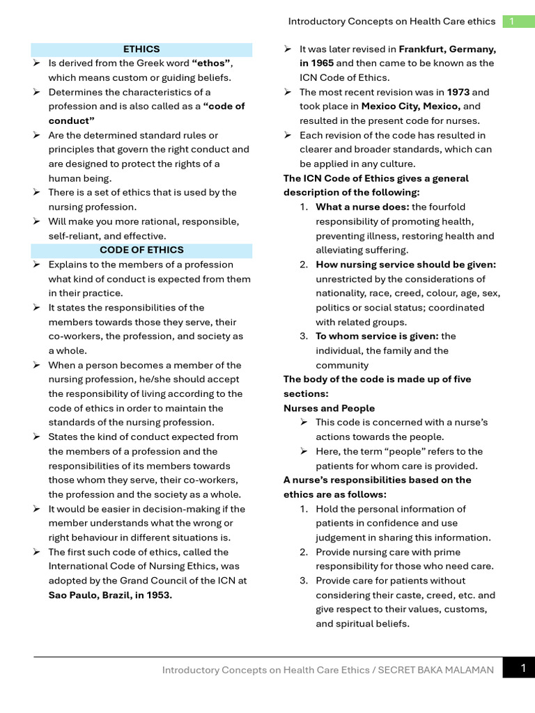 Introductory Concepts On Health Care Ethics | PDF
