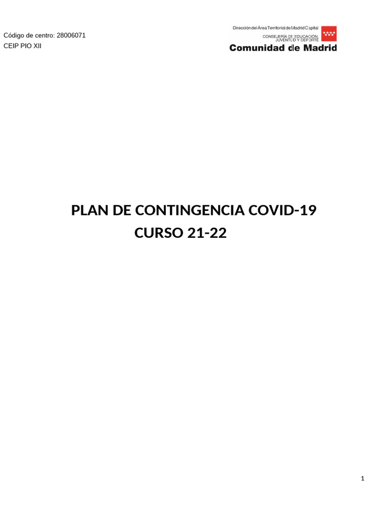 Plan de Contingencia Covid 19 2122 | PDF