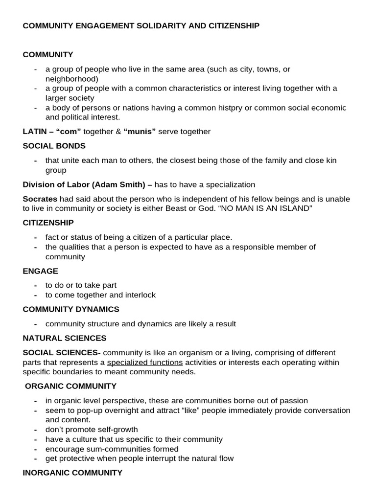 Community Engagement Solidarity and Citizenship | PDF | Community ...