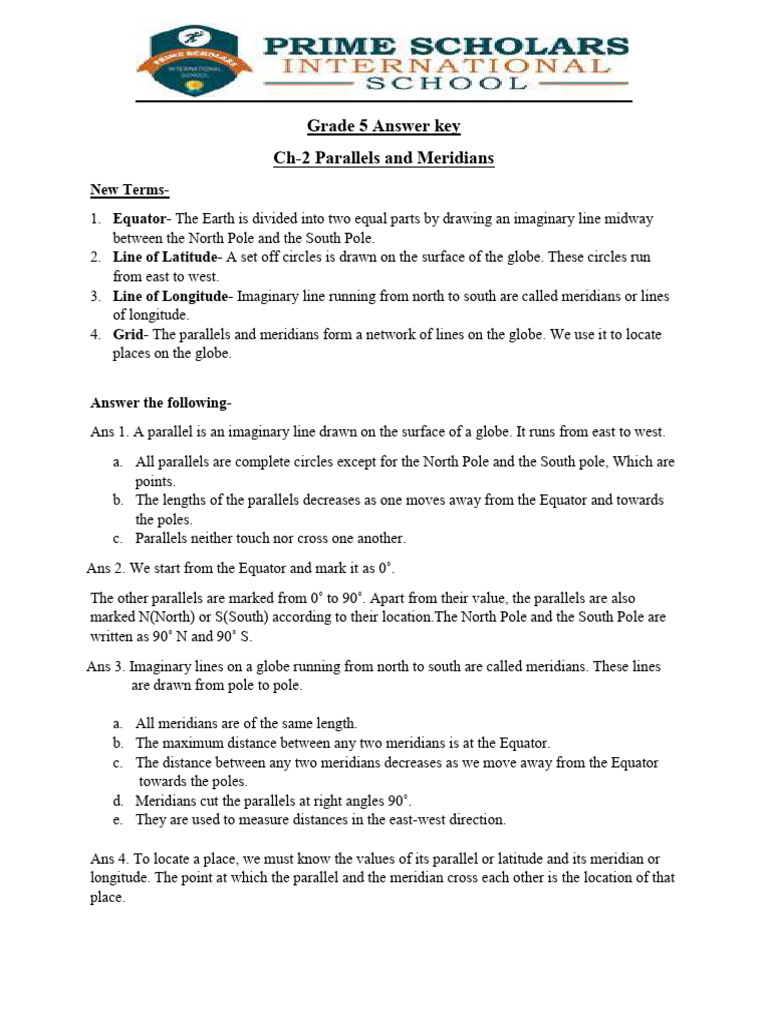 GRADE 5 ANSWER KEY CHAPTER 2 PARALLELS AND MERIDIANSpdf | PDF