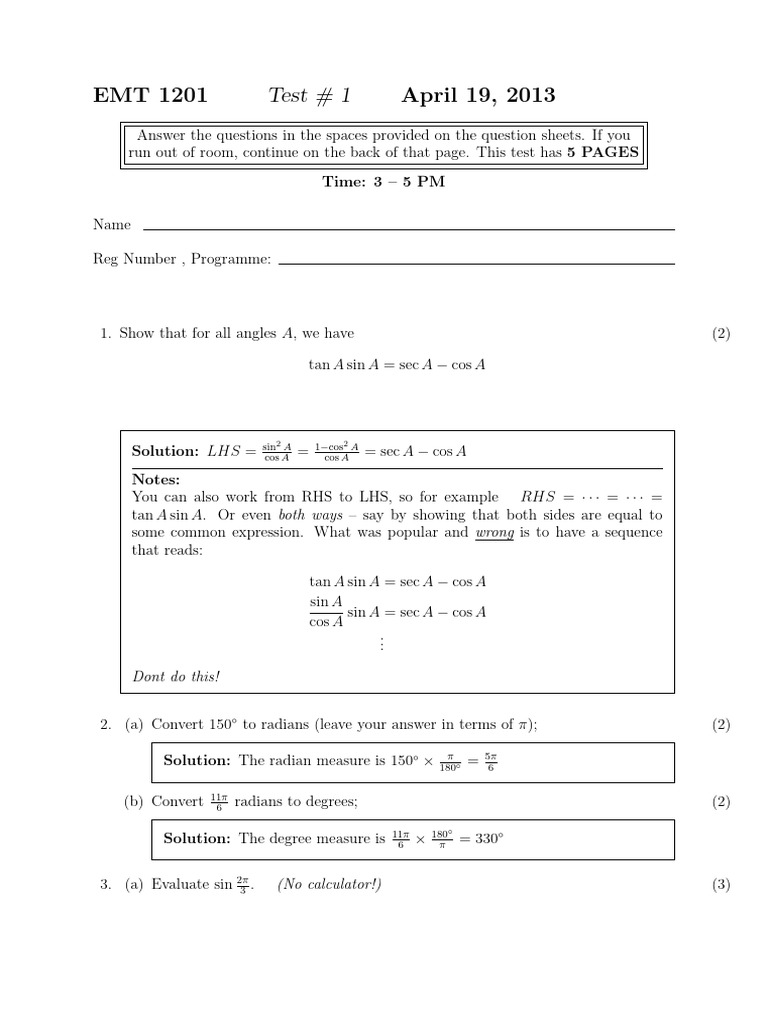 Calculus 1 Test | PDF