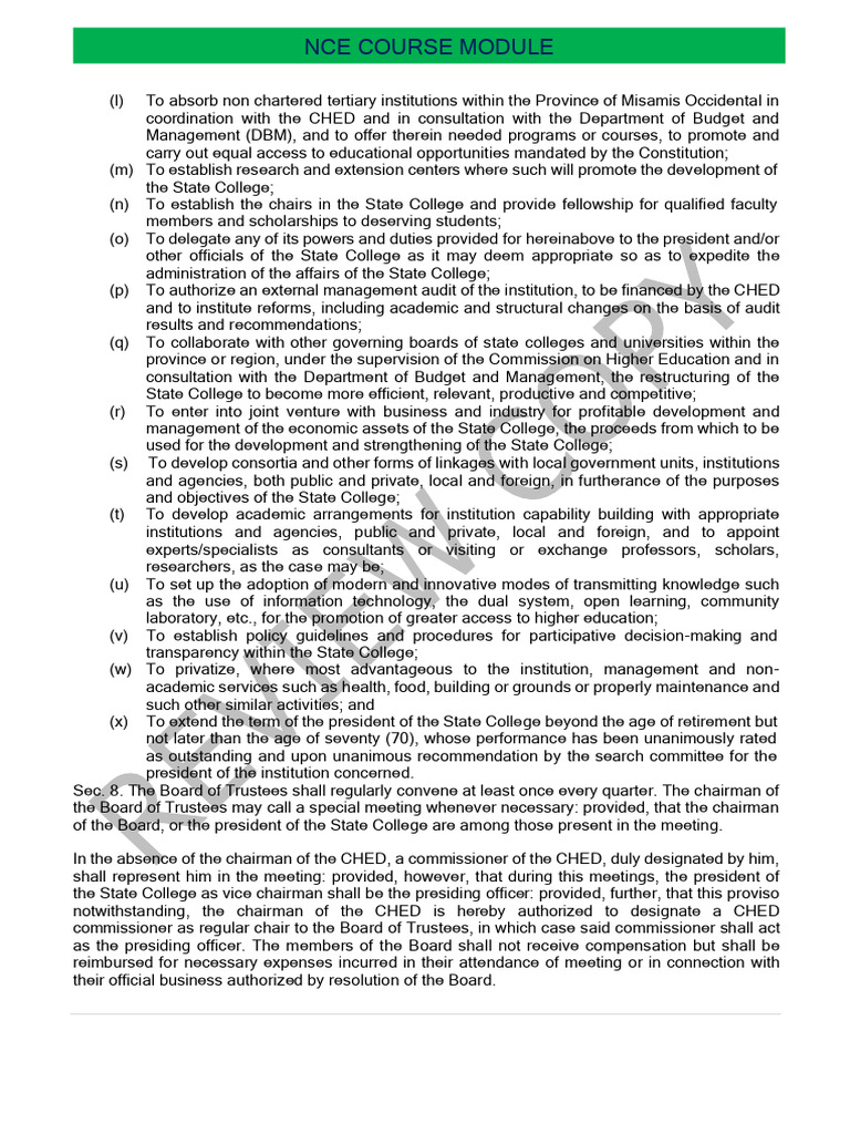 Misamis Occidental State College Governance | PDF | Presidents Of The ...