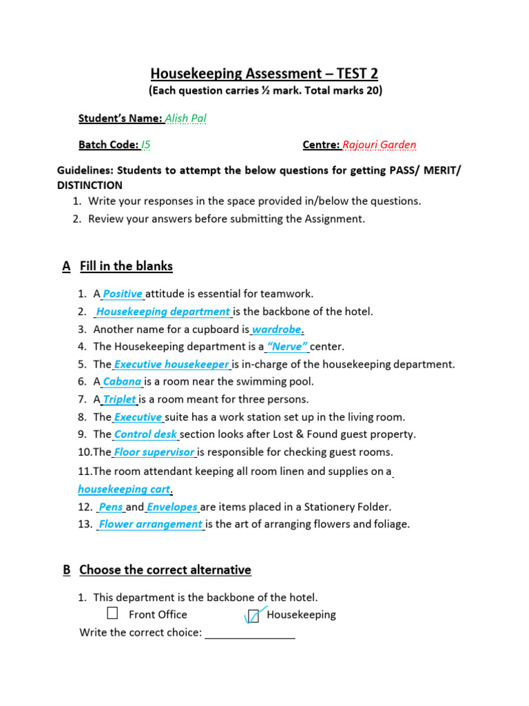 Housekeeping Assessment Test Questions | PDF | Housekeeping | Bathroom