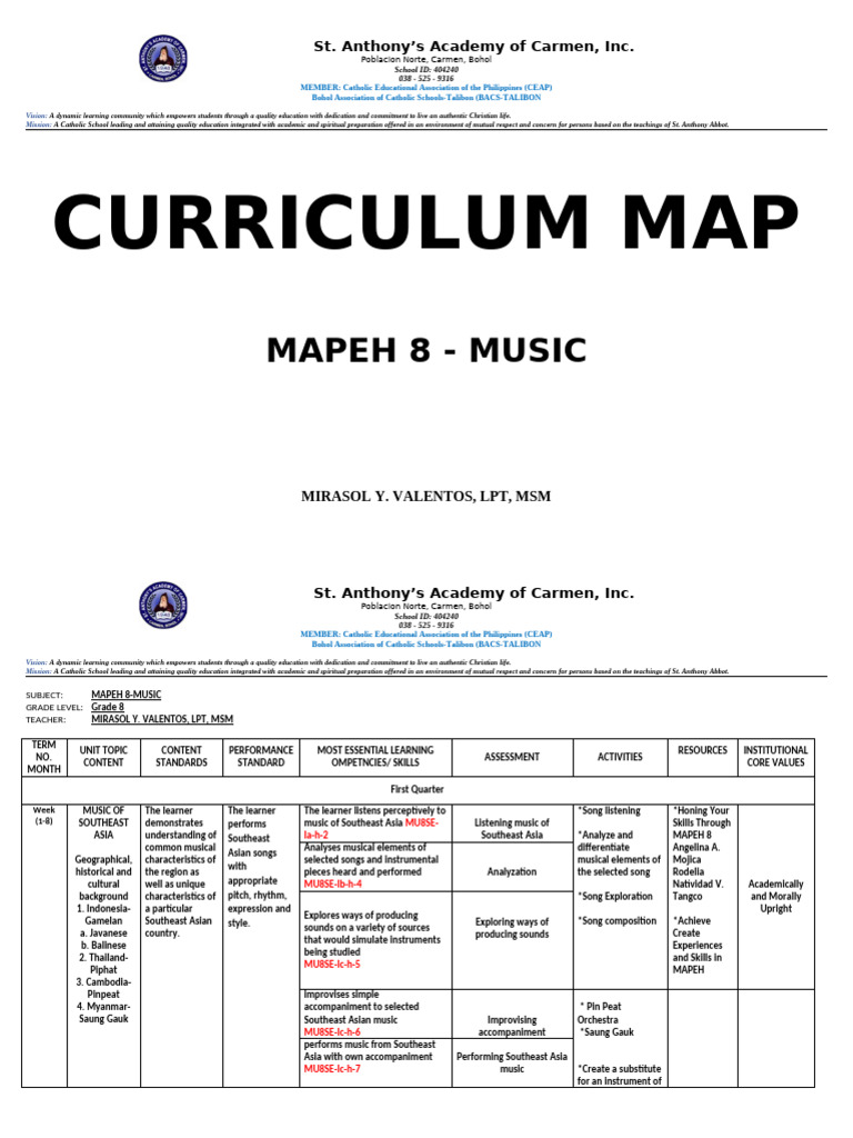 Curriculum map for music pdf