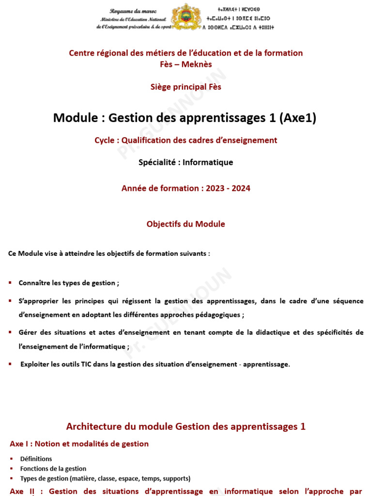 Module de Gestion des Apprentissages 1 | PDF | Pédagogie | Apprentissage
