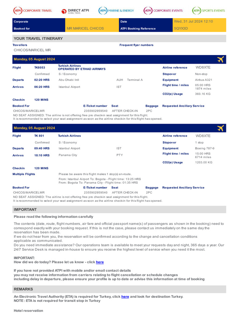 ATPI Itinerary 5QYX3D Lead 05-AUG-24 | PDF