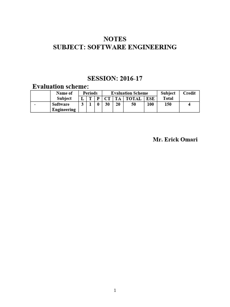 Software Engineering Course Notes 2016-17 | PDF | Software Development ...