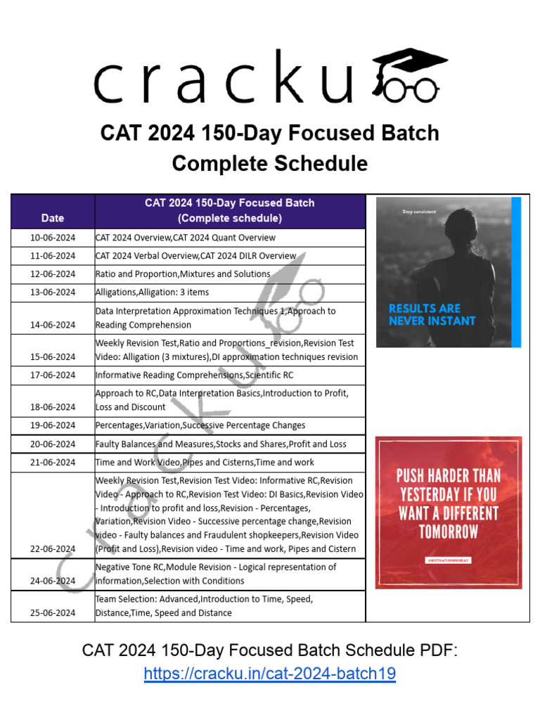 CAT 2024 Batch 19 Complete Schedule | PDF