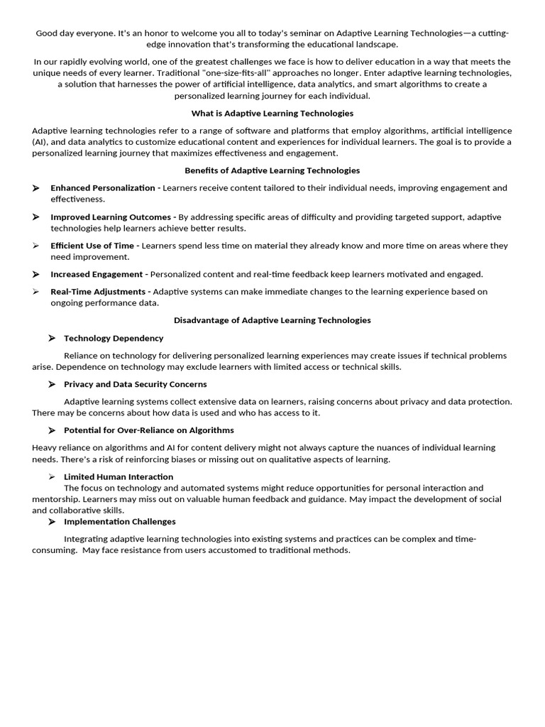 Adaptive Learning Technologies Pdf