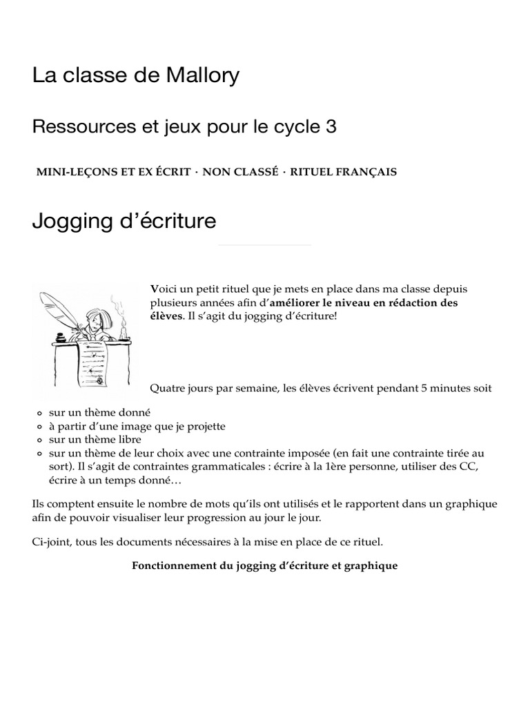 Jogging D'écriture - La Classe de Mallory | PDF