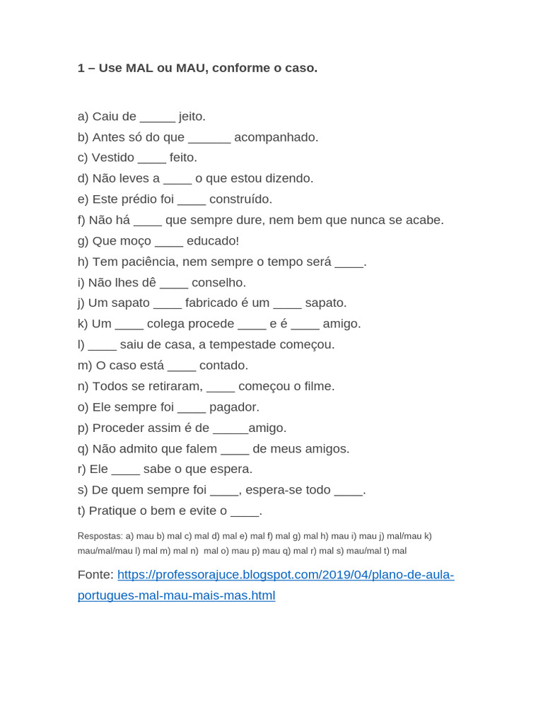 Uso Correto de Mal e Mau em Português | PDF | Home & Garden | Language ...