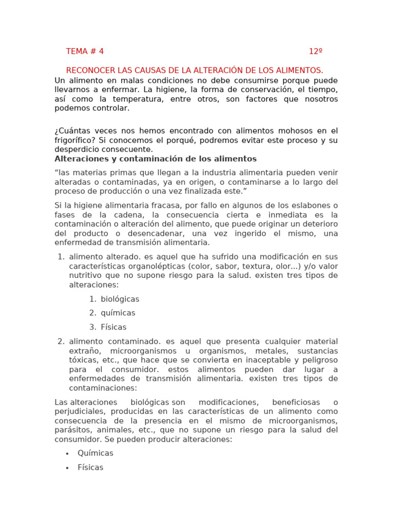 Tema# 4 Causa de Alteraciones en Los Alimentos | PDF