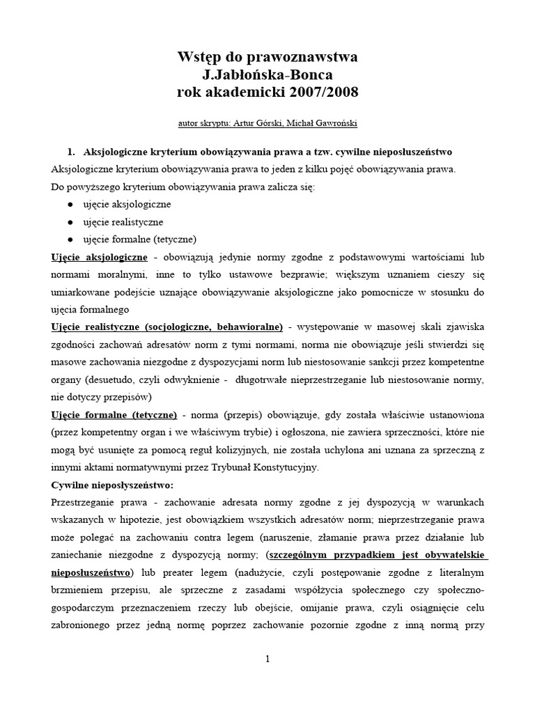 Jabłońska-Bonca J - Wstęp Do Prawoznawstwa (Skrypt) | PDF