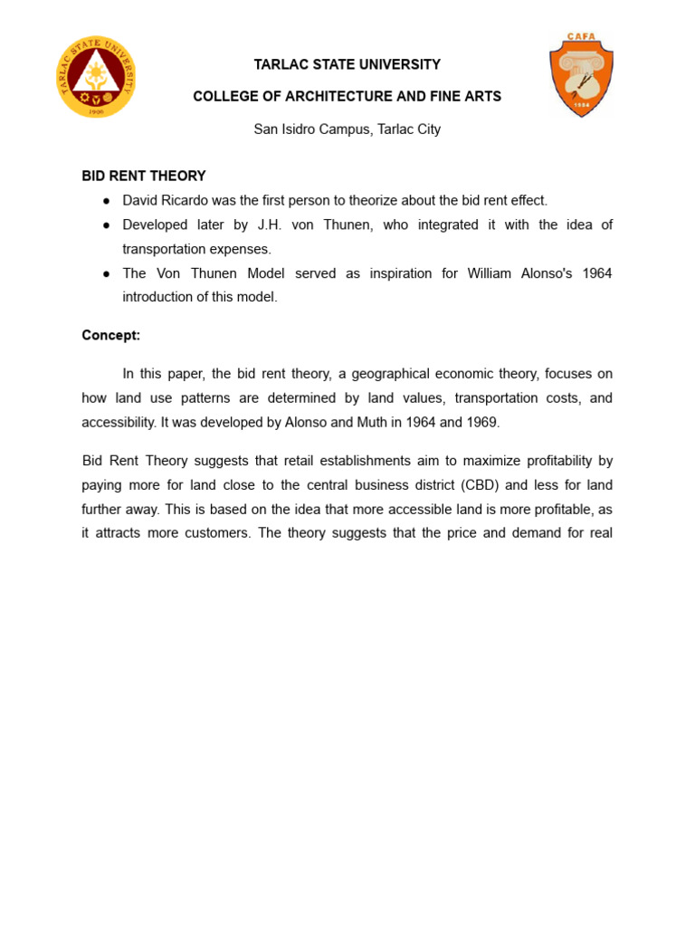 Bid Rent Theory | PDF