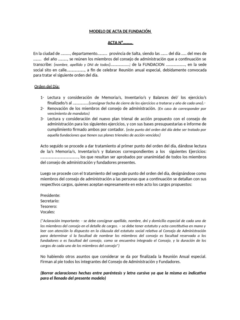 Modelo de Acta de Reunion de Consejo de Administracion | PDF