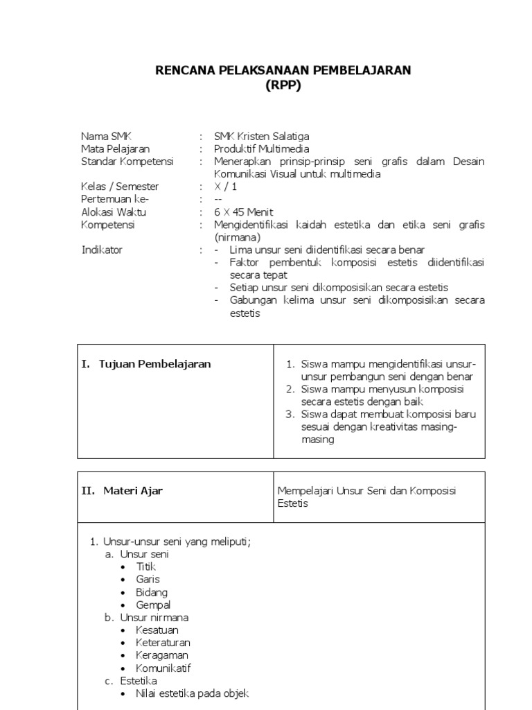 Rpp Multimedia Th 2010 Prinsip Seni Grafis1