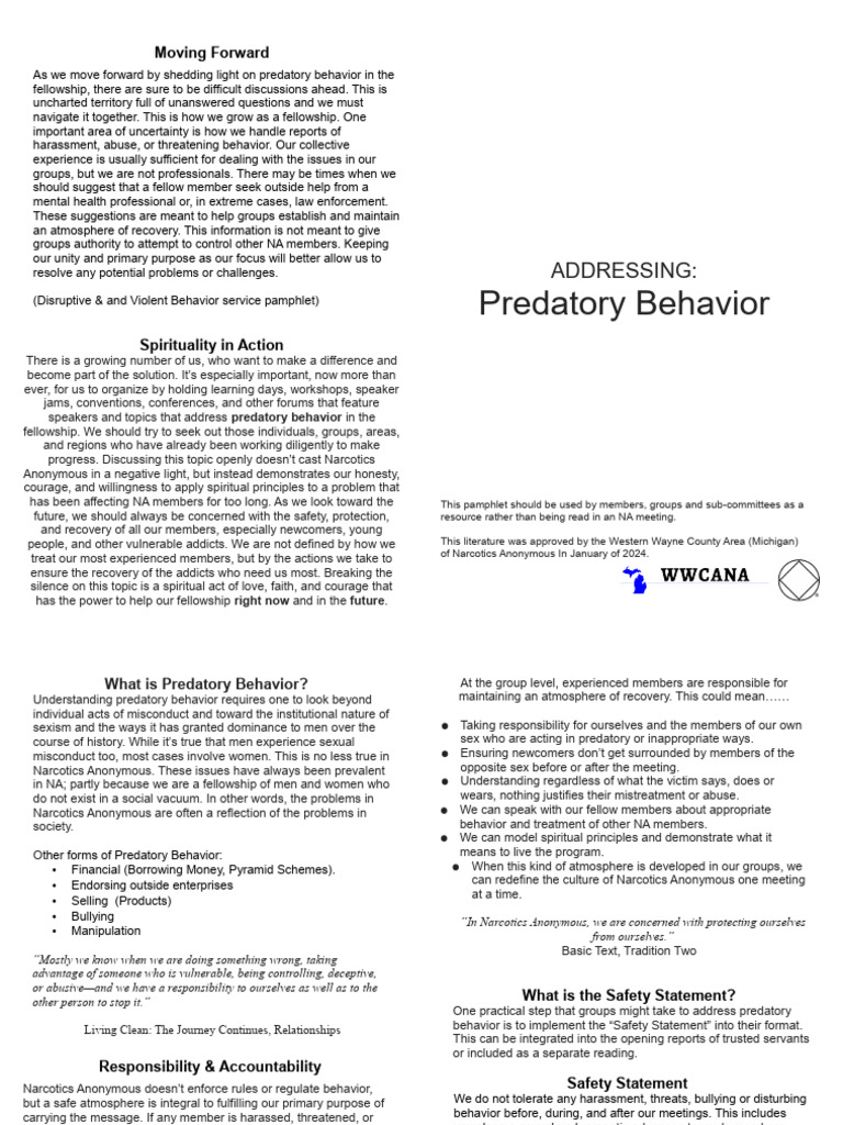 Addressing Predatory Behavior Pamphlet 2024 | PDF