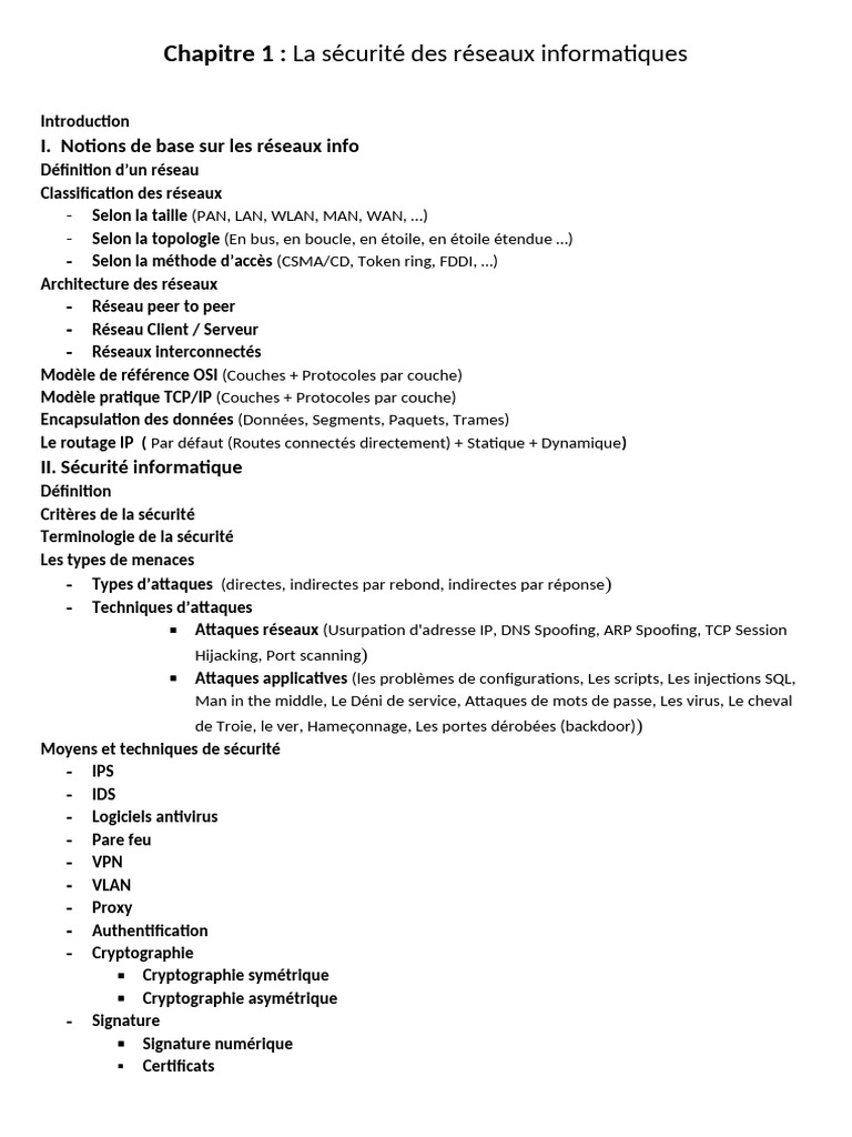 Sécurité des Réseaux Informatiques | PDF