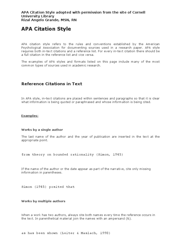 Apa Citation Style Citation American Psychological Association