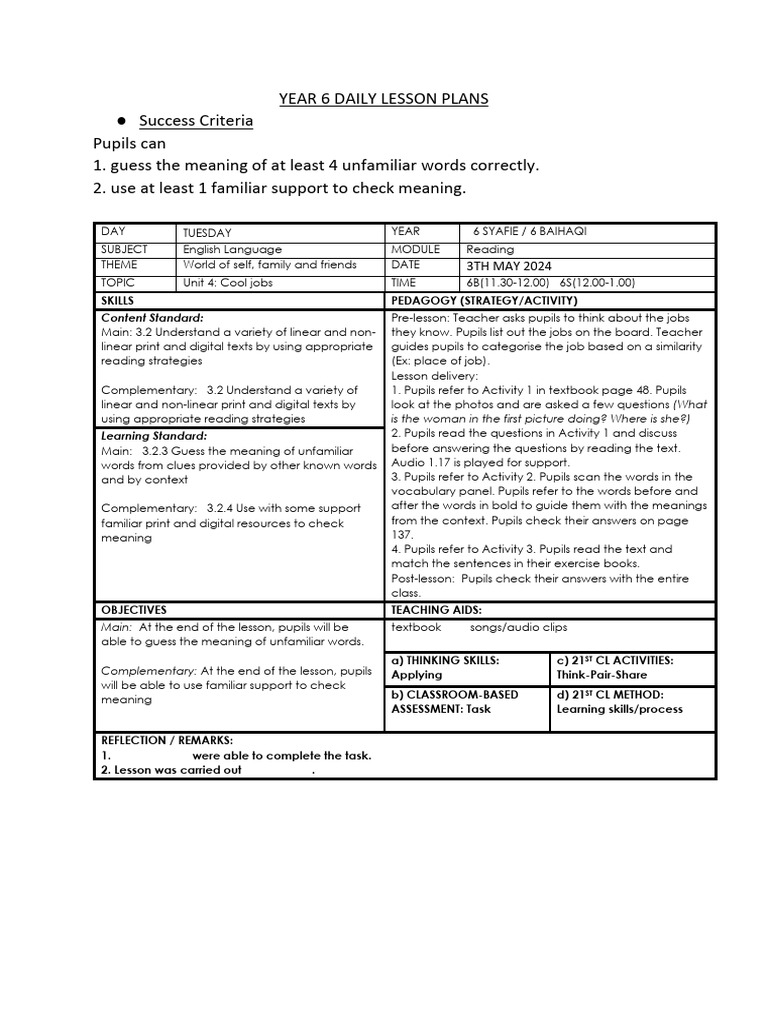 Abd Rahmanyear 6 Daily Lesson Plans Week 11 | PDF