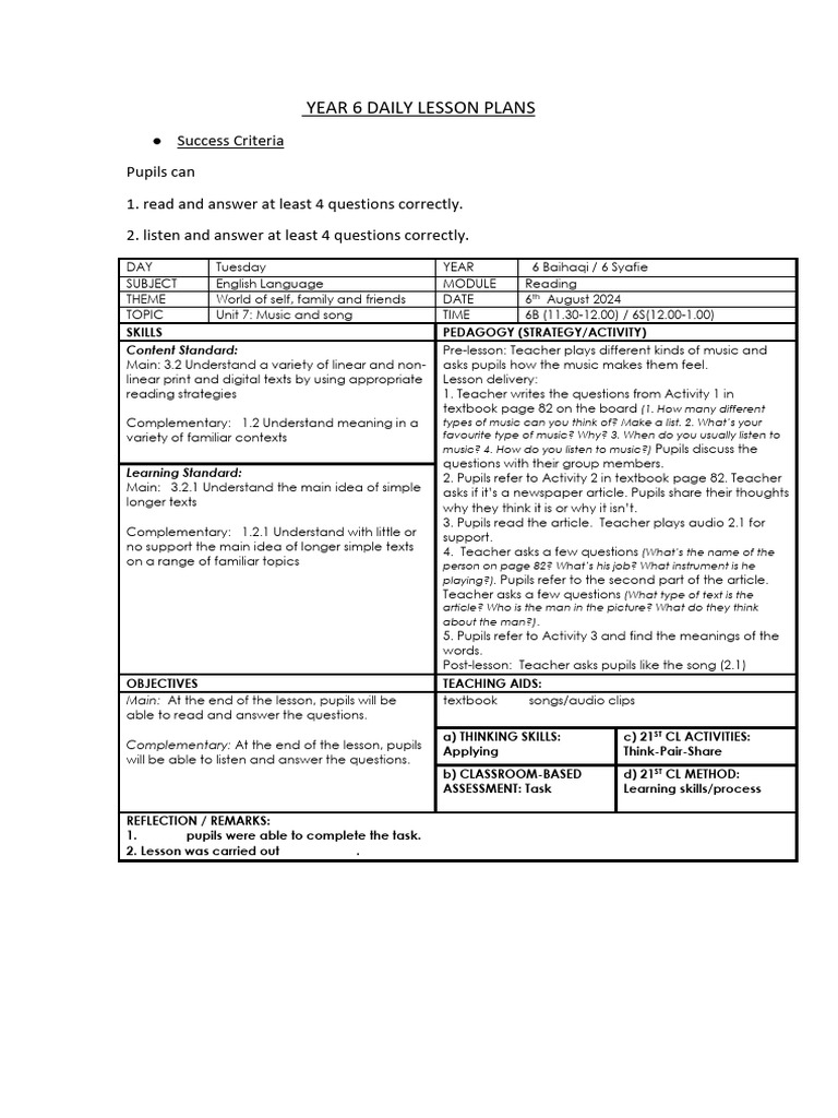 Abd rahman year 6 daily lesson plans week 20 pdf