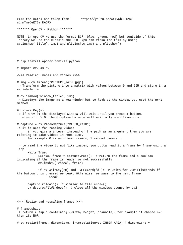 Opencv-Python Notes | PDF