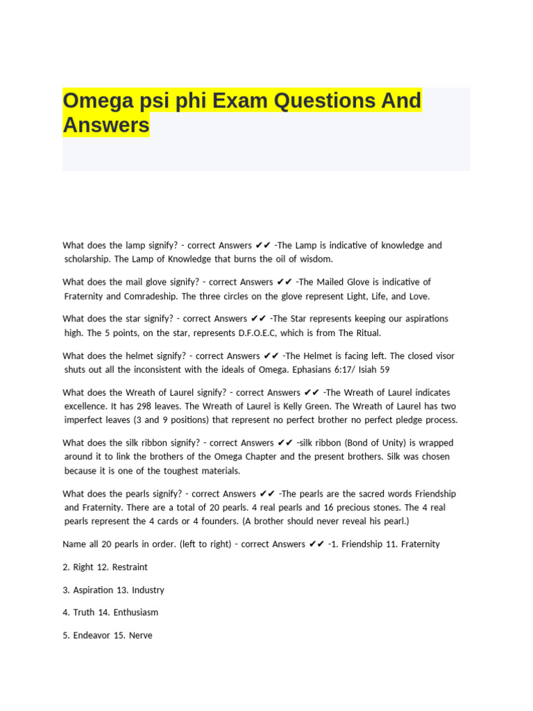 Omega Psi Phi Exam Questions and Answers | PDF