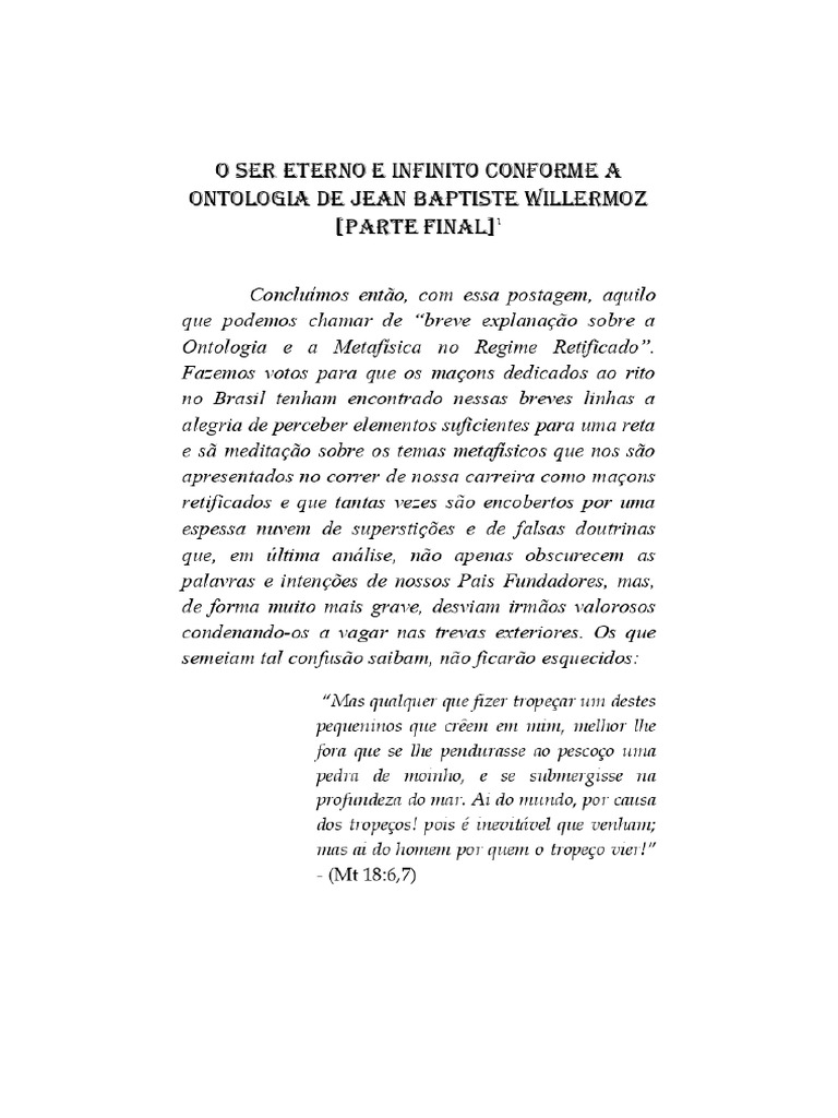 O Ser Eterno e o Infinito Conforme A Ontologia de Jean Baptiste ...