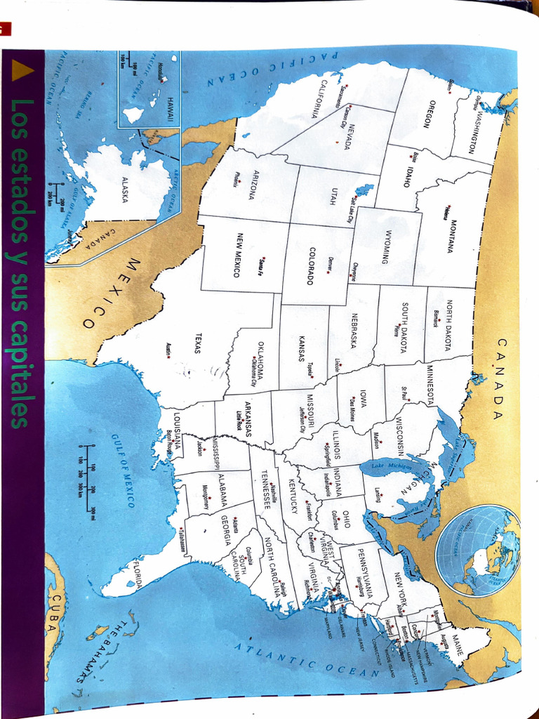 Hoja De Trabajo Sobre El Mapa De Estados Unidos Con Sus Capitales