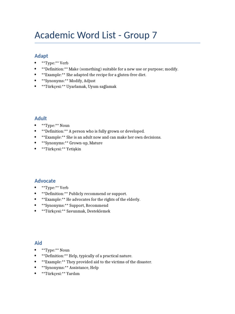 Academic Word List Group 7 | PDF