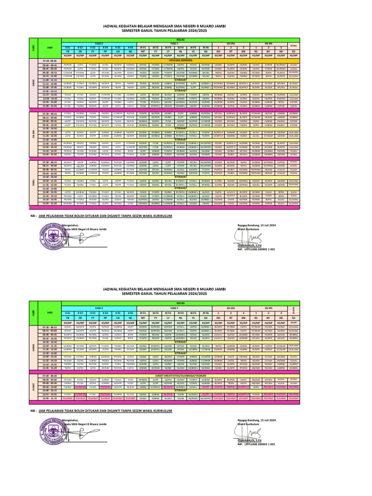 Roster Pelajaran Semester Ganjil 2024-2025 | PDF