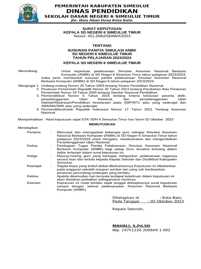 SK Panitia Anbk SDN 6 Simtim | PDF