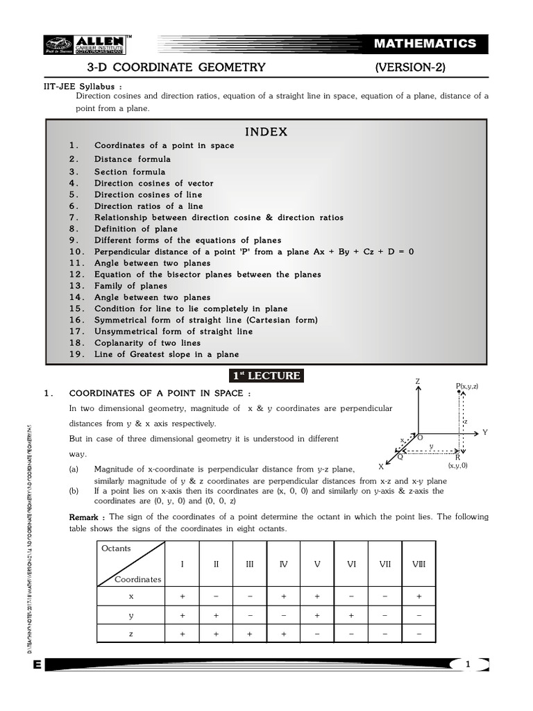 3-D Coordinate Geometry (Version-2) | PDF