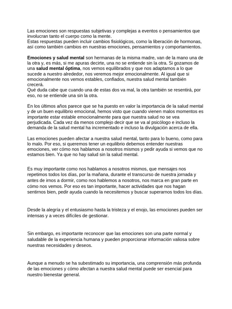 Emociones y Salud Mental: Claves del Bienestar | PDF | Las emociones ...