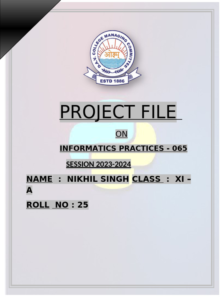 PROJECT FILE Class 11 | PDF
