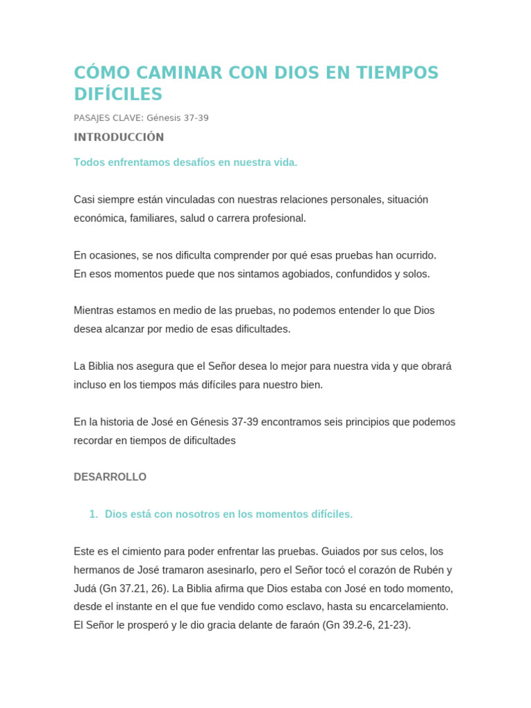 Cómo Caminar Con Dios en Tiempos Difíciles, Wor | PDF