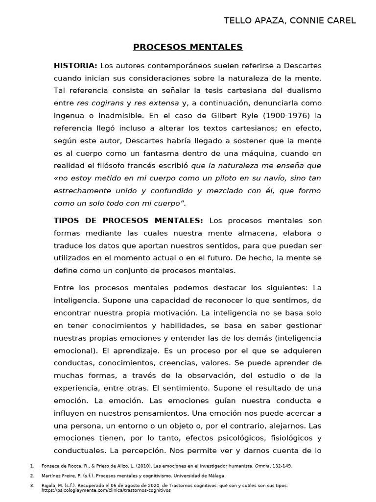 Procesos mentales y emociones en investigación | PDF | Mente | Las ...