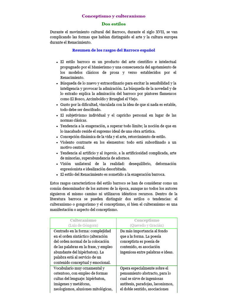 Culteranismo Y Conceptismo Pdf