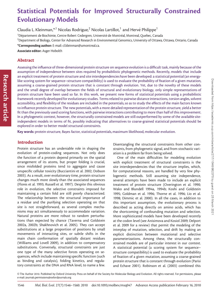 Kleinman Et Al. - 2010 - Statistical Potentials For Improved ...