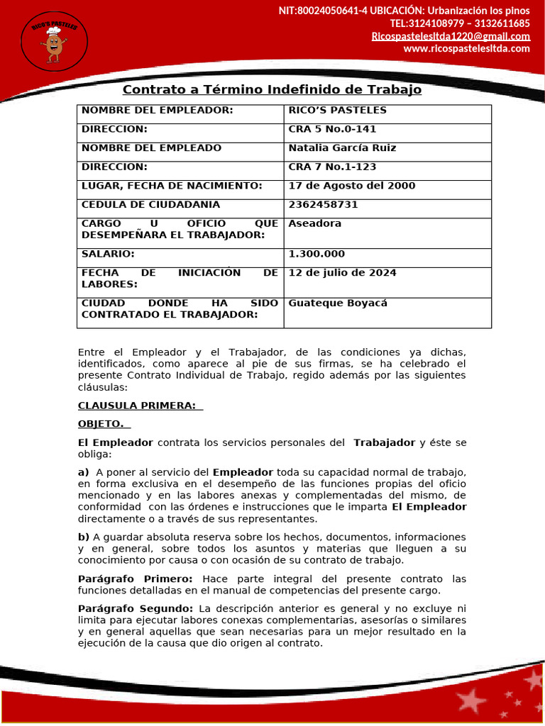 Contracto NATALIA GARCIA | PDF