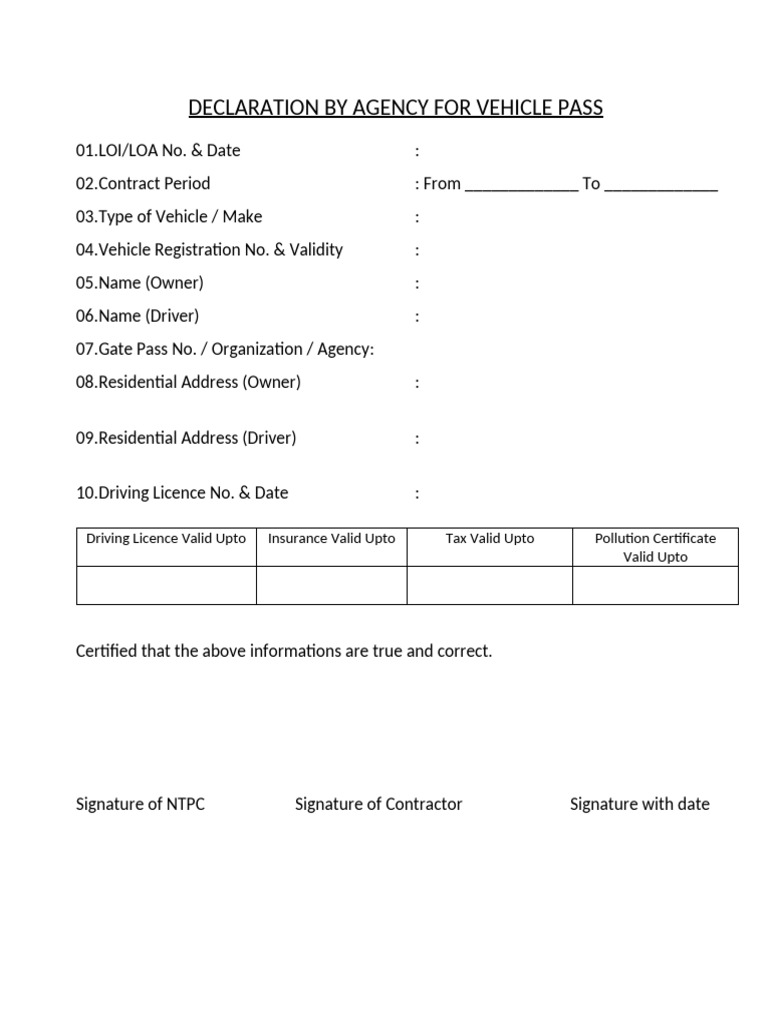 Vehicle Pass | PDF