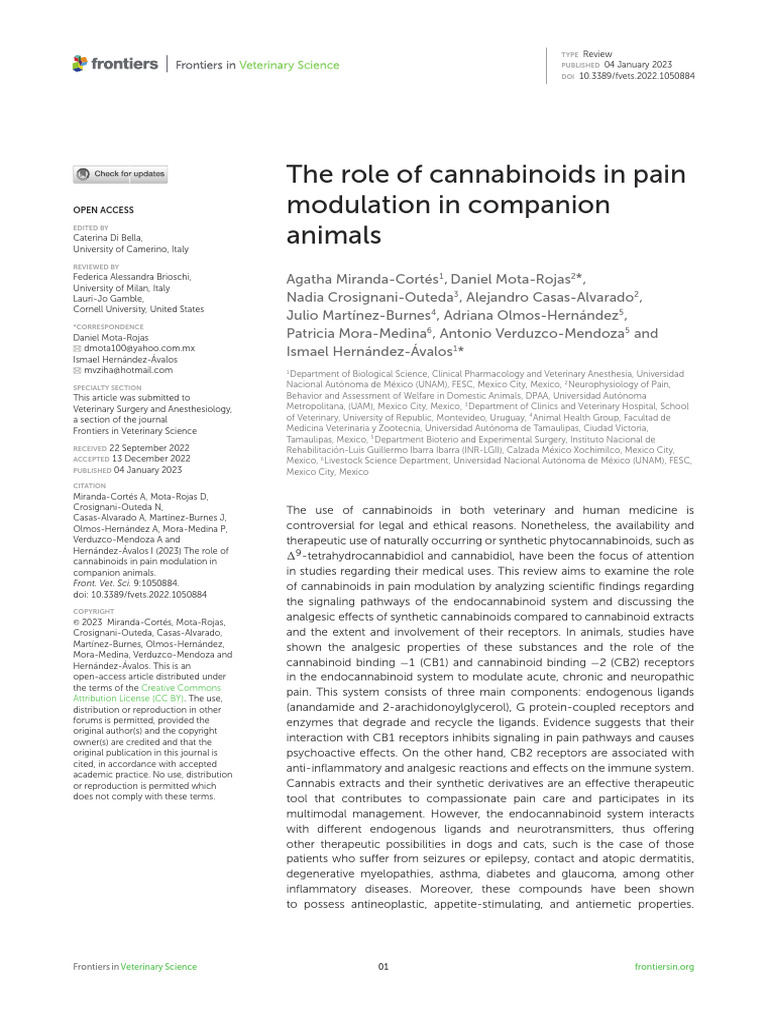 The Role of Cannabinoids in Pain Modulation in Companion Animals | PDF