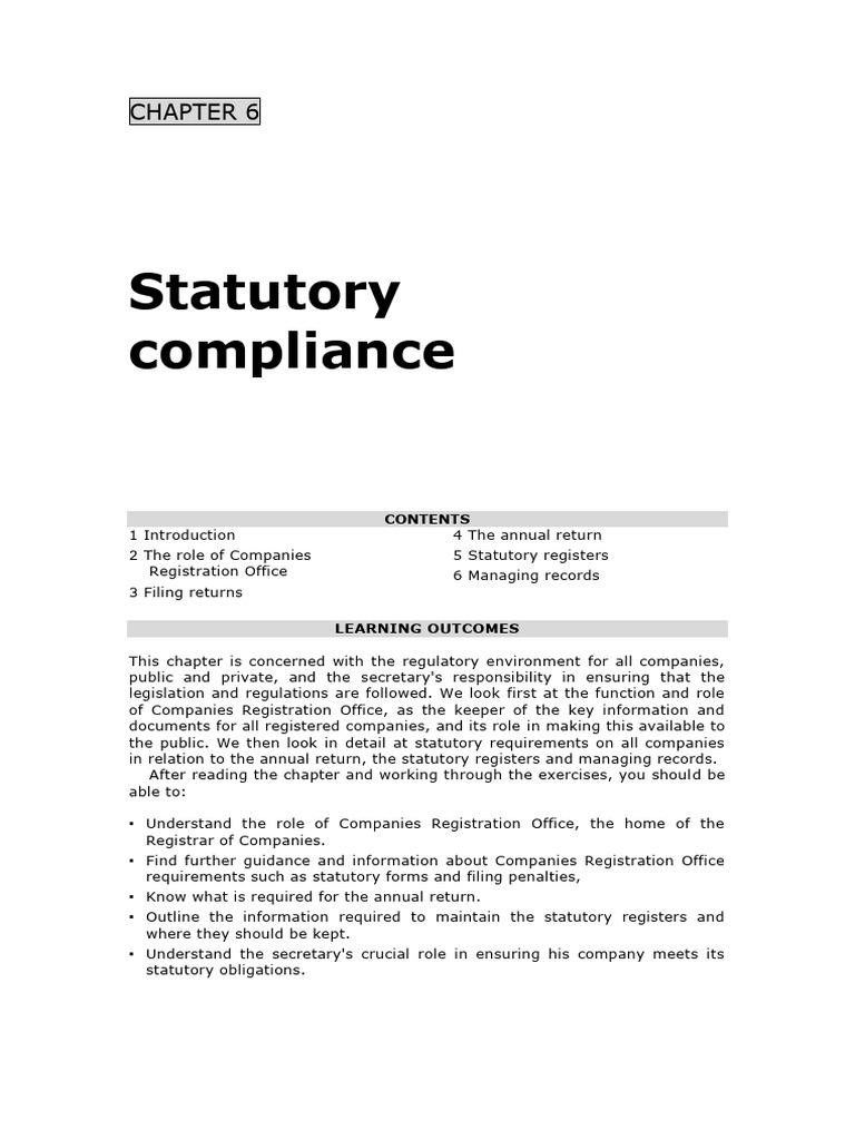 Corp Sec Statutory Compliance | PDF | Corporations | Business