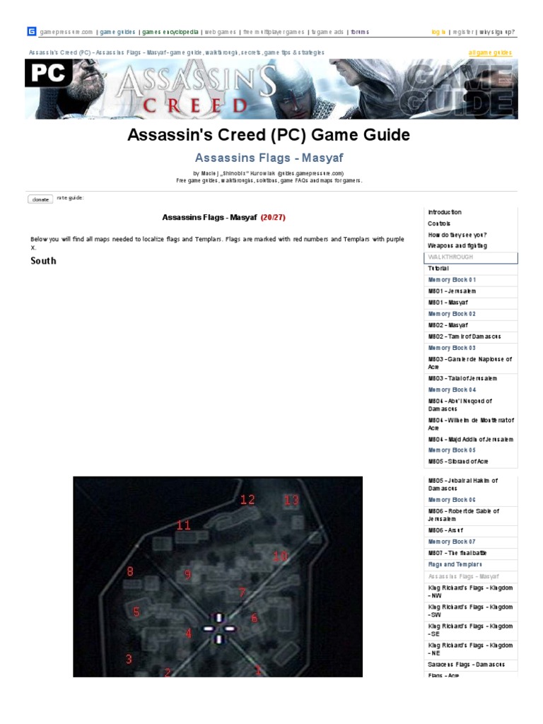 Assassin's Creed (PC) Assassins Flags Masyaf Game Guide and Walk Through Video Game