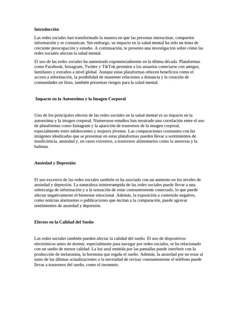 Impacto de Las Redes Sociales en La Salud Mental | PDF