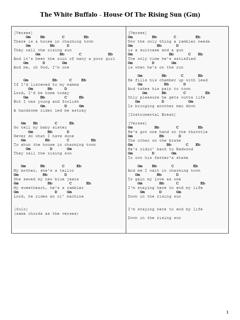 The White Buffalo - House of The Rising Sun (GM) | PDF