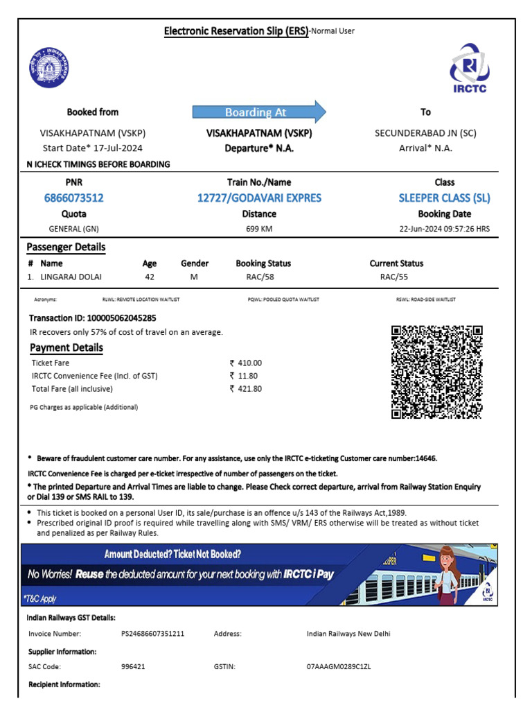 12727/godavari Expres Sleeper Class (SL) | PDF