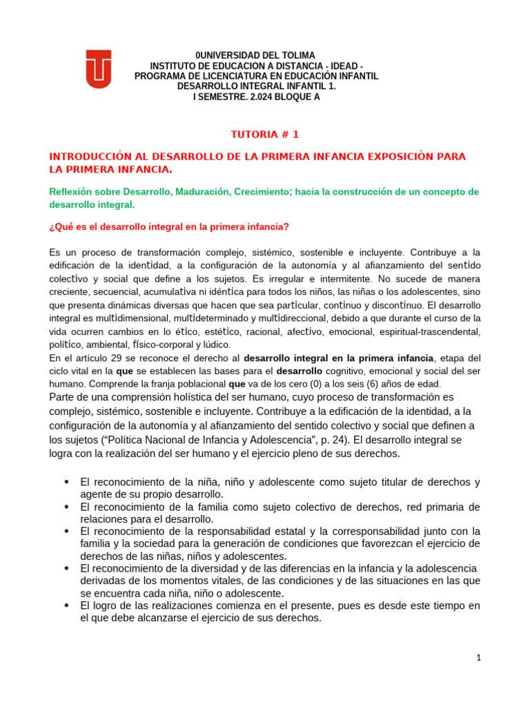 Desarrollo Integral en la Primera Infancia | PDF | Aprendizaje | Salud ...