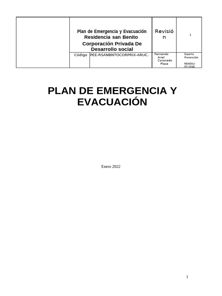 Plan de Emergencia y Evacuación San Benito | PDF