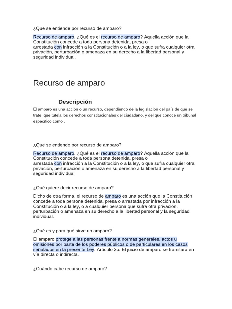 Que Se Entiende Por Recurso de Amparo | PDF | Documentos legales | Gobierno